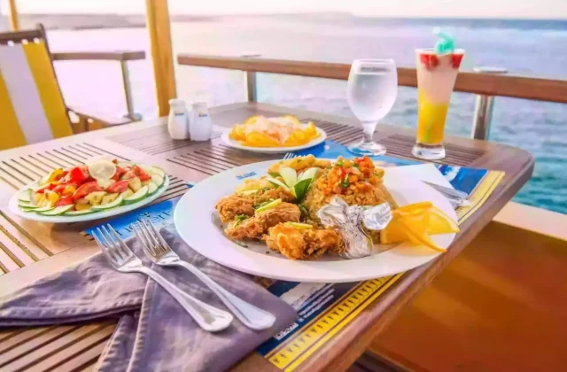 Lunch served on the deck of a boat